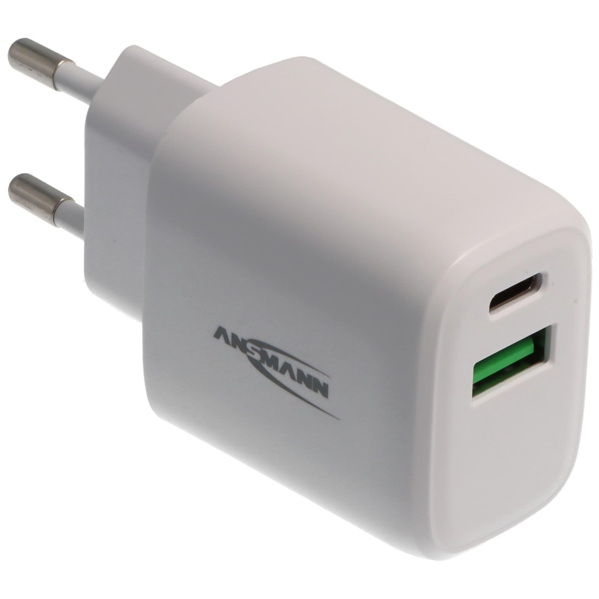 Chargeur USB Ansmann HC218PD, ports de charge USB-A et USB-C, 20 W, blanc