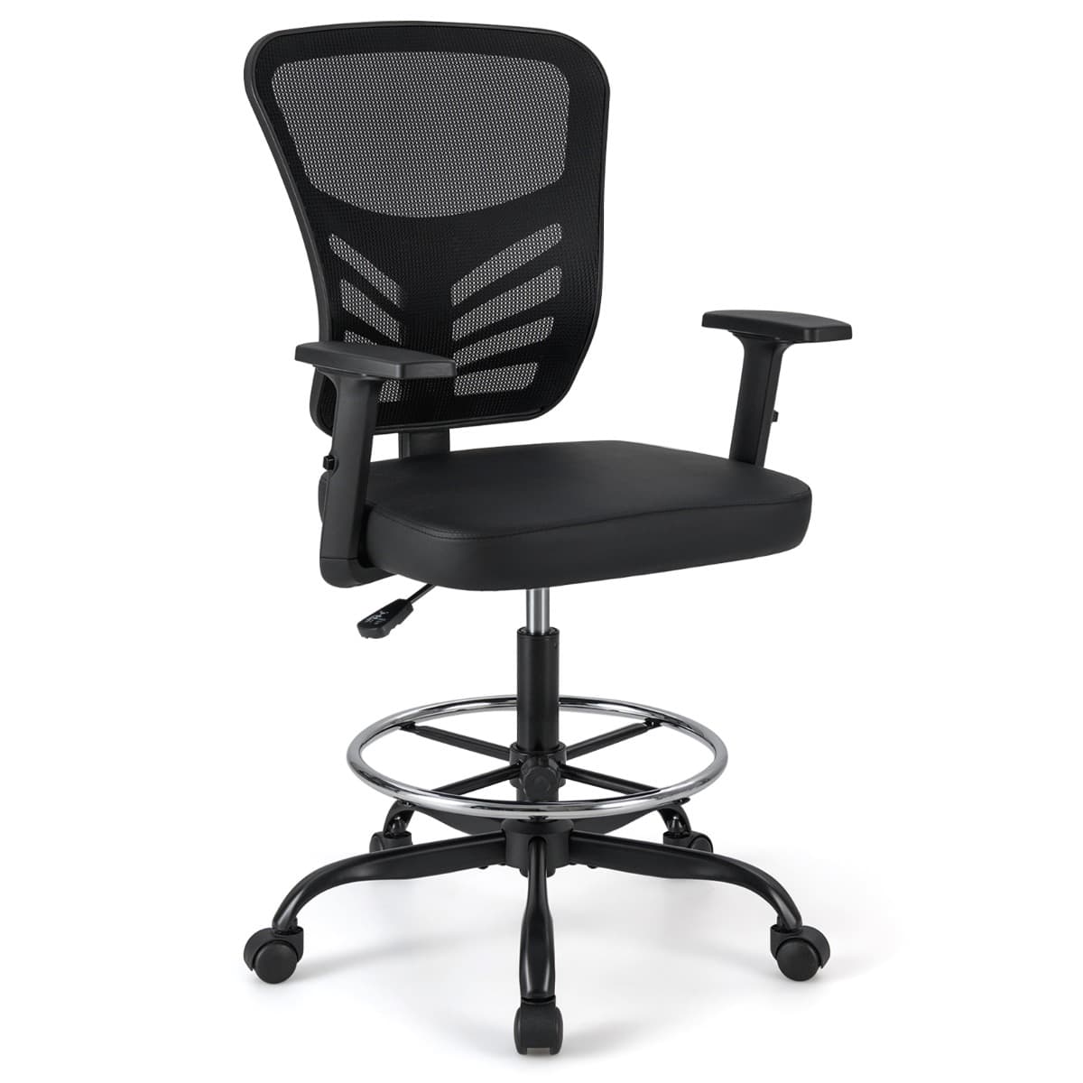 CostwayChaise de Bureau Ergonomique Hauteur D'assise 54-75 Cm Fauteuil Pivotant Haut avec Accoudoirs Relevables Noir