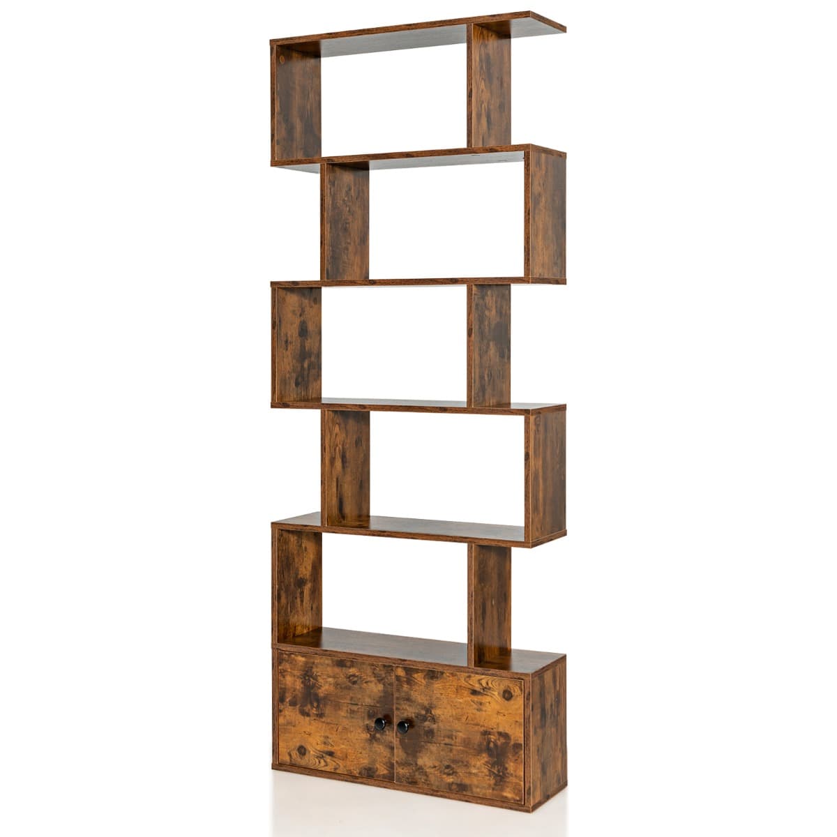 Bibliothèque Étagère Échelle en Bois à 6 niveaux avec 2 Portes 70 x 23 x 183 cm Style Moderne Forme