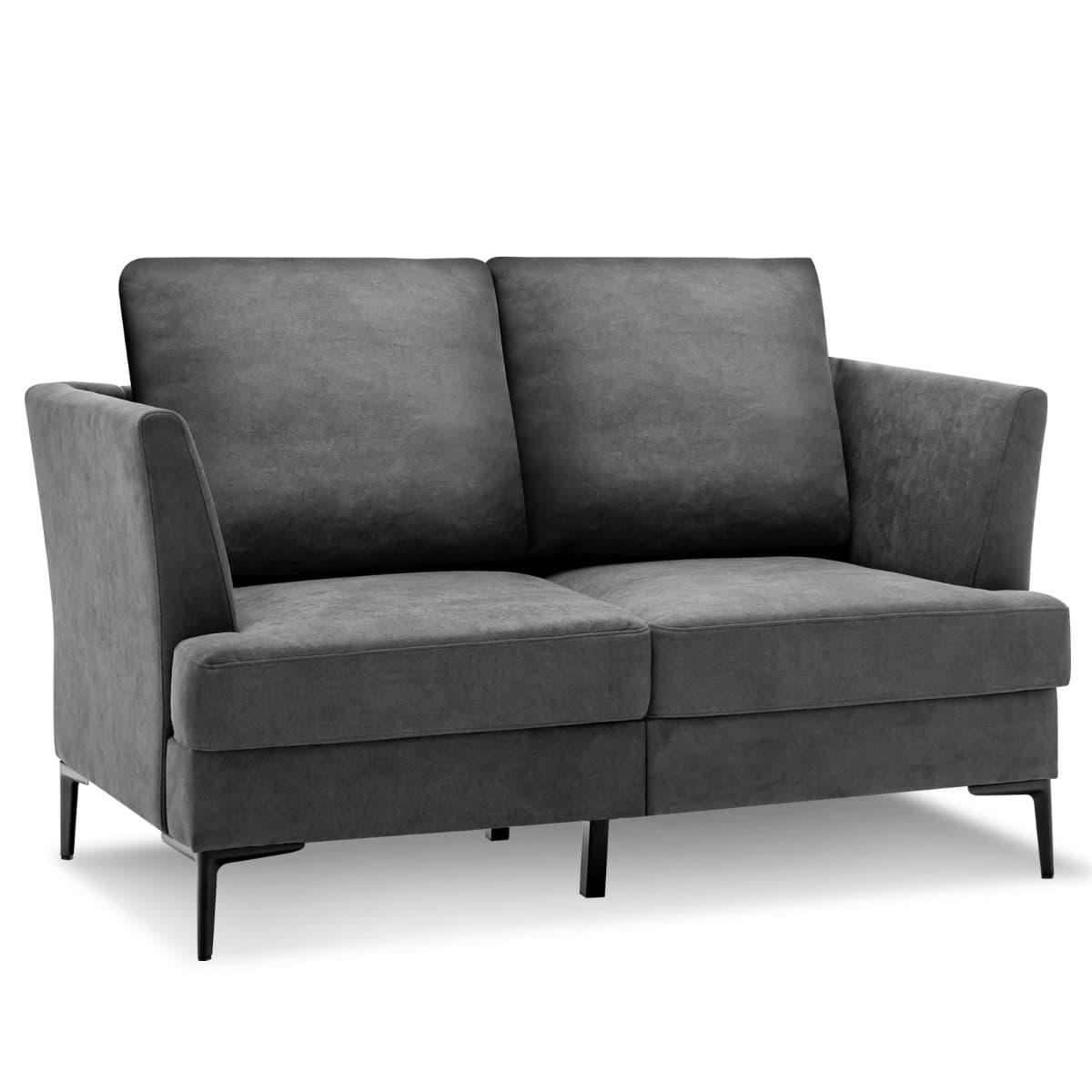 Canapé Droit 2 Places Moderne - 2 Coussins Amovibles - L 141 x P 80 x H 72 cm en Tissu de Lin Gris
