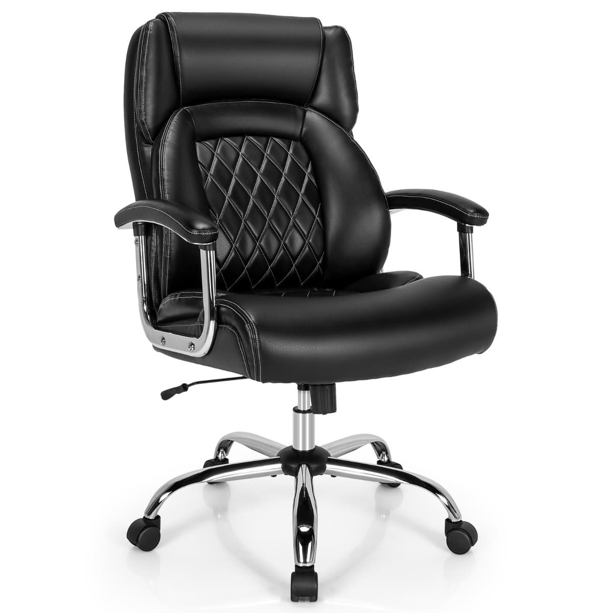 CostwayChaise de Bureau Chaise de Direction Réglable en Hauteur Chaise Pivotante avec Accoudoirs Rembourrés à Base Métallique Noir